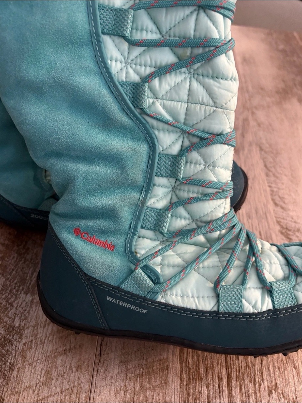 Columbia Teal and Light Blue Quilted Waterproof Winter Boots